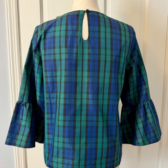 NWT Vineyard Vines Navy Blue Green Blackwatch Plaid Flutter Sleeve Top Size 2 - Picture 2 of 9